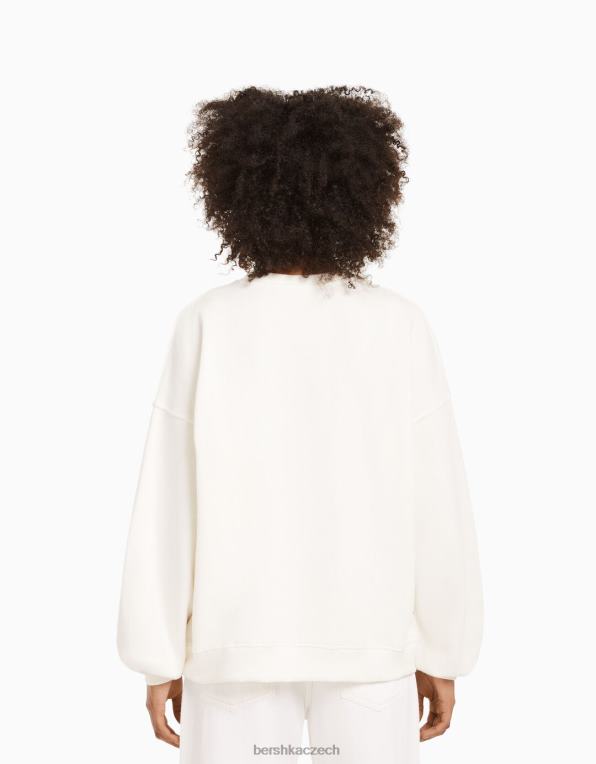 unisex Bershka oversize mikina s potiskem P88444117 oblečení bílý