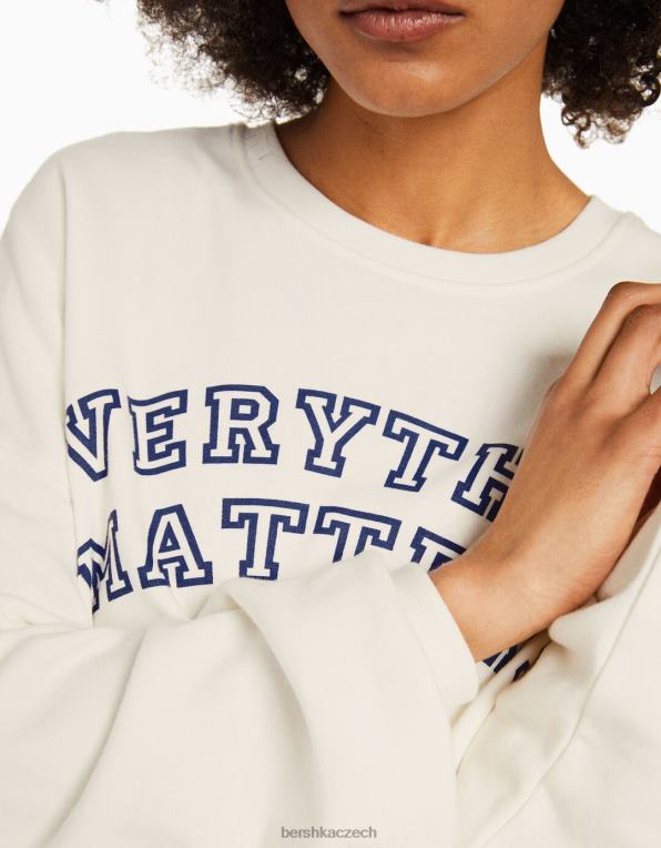 unisex Bershka oversize mikina s potiskem P88444118 oblečení krém