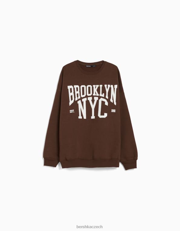 unisex Bershka oversize mikina s potiskem P88444139 oblečení hnědý