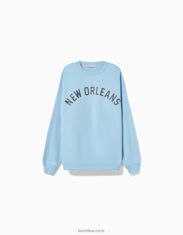 unisex Bershka oversize mikina s potiskem P88444140 oblečení světle modrá