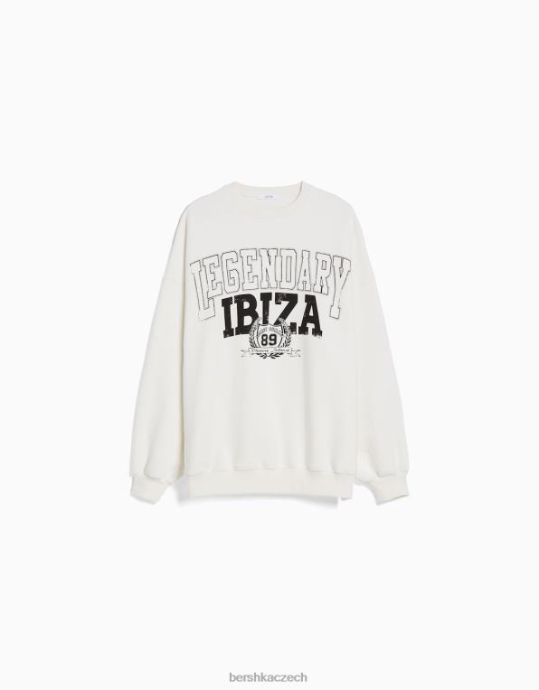unisex Bershka potištěná mikina s dlouhým rukávem P88444128 oblečení krém