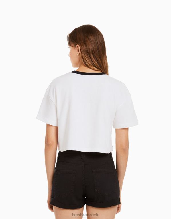 unisex Bershka zkrácená mikina s krátkým rukávem a potiskem P88444136 oblečení krém