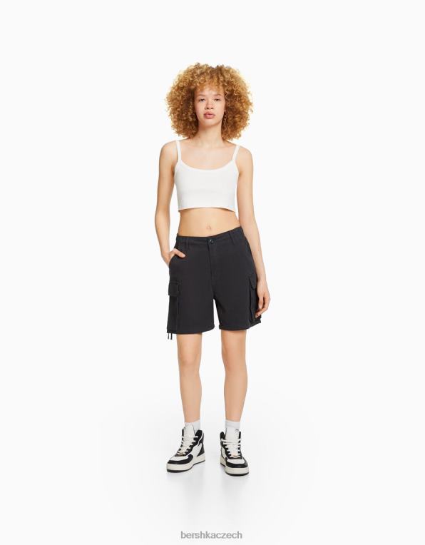 unisex Bershka bavlněné cargo bermudy s ramínky P88444026 oblečení tmavošedý