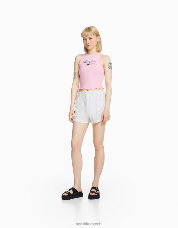 unisex Bershka bavlněné šortky s více nákladem P88444042 oblečení bílý