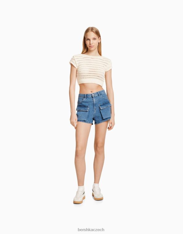 unisex Bershka džínové cargo šortky P88444006 oblečení světle modrá