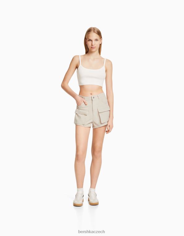 unisex Bershka džínové cargo šortky P88444008 oblečení špinavě bílé