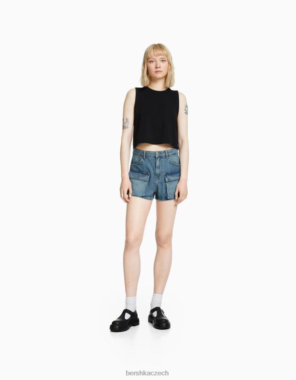 unisex Bershka džínové cargo šortky P88444009 oblečení vymytá modrá