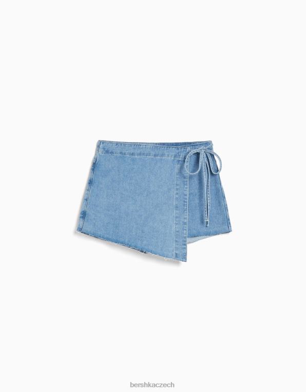 unisex Bershka džínový skort s postranním uzlem P88444066 oblečení světle modrá