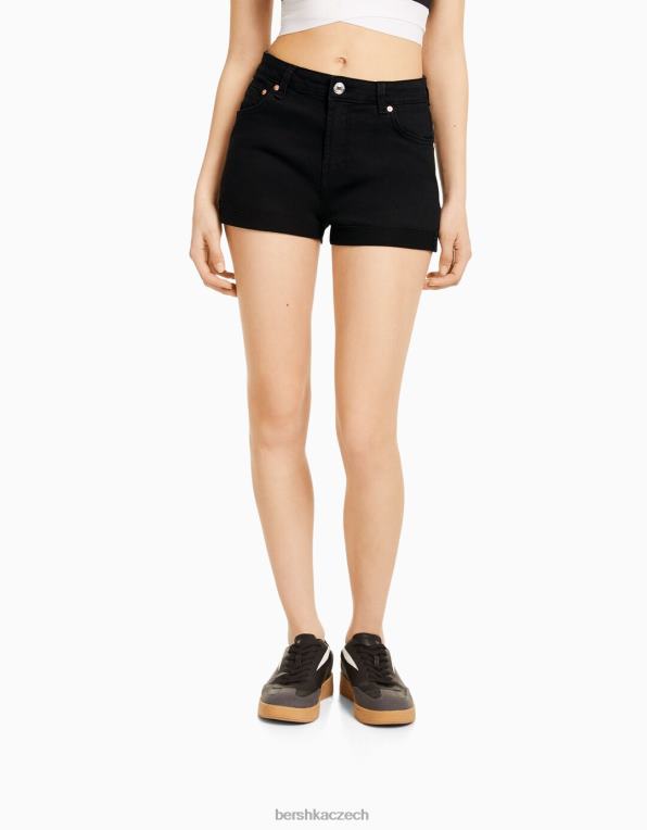 unisex Bershka komfortní keprové šortky s ohrnovacím lemem P88444029 oblečení Černá