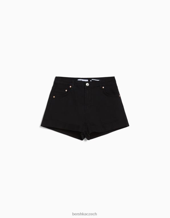 unisex Bershka komfortní keprové šortky s ohrnovacím lemem P88444029 oblečení Černá