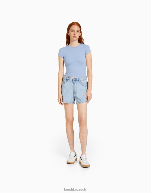 unisex Bershka máma fit džínové šortky P88444017 oblečení světle modrá
