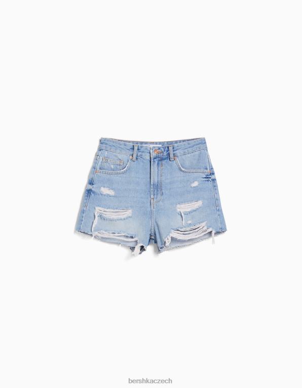 unisex Bershka roztrhané džínové šortky s kapsami P88444048 oblečení světle modrá