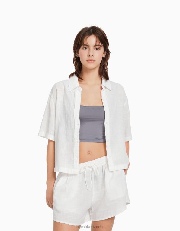 unisex Bershka rustikální šortky s řasenou gumou P88444031 oblečení špinavě bílé