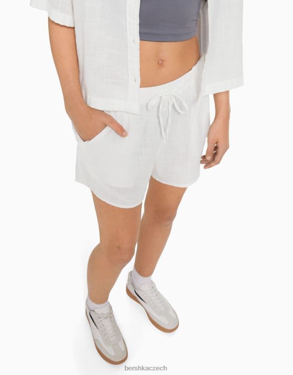 unisex Bershka rustikální šortky s řasenou gumou P88444031 oblečení špinavě bílé