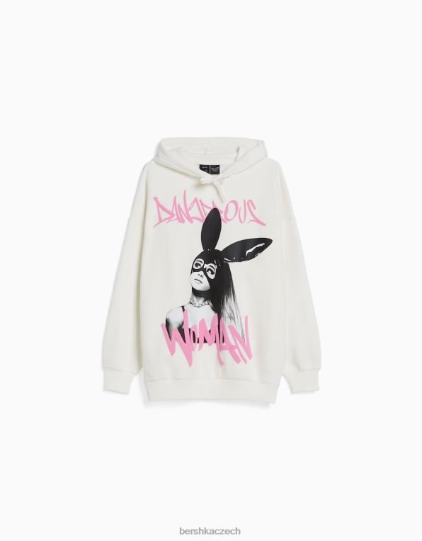 unisex Bershka Mikina s kapucí ariana grande print P88444124 oblečení špinavě bílé