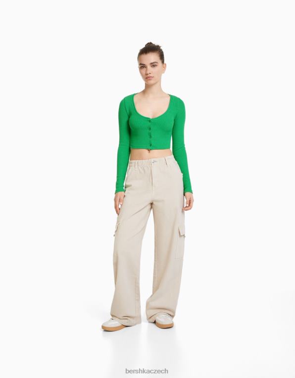 unisex Bershka kardigan na knoflíky P88444142 oblečení zelená