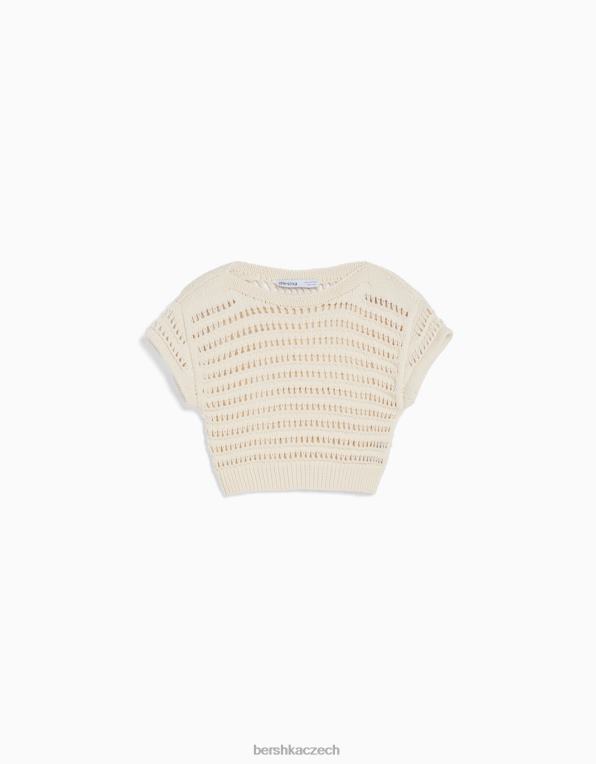 unisex Bershka otevřený pletený svetr s krátkým rukávem P88443714 oblečení krém