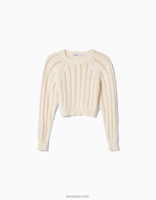unisex Bershka otevřený pletený svetr se zkráceným výstřihem P88444146 oblečení krém