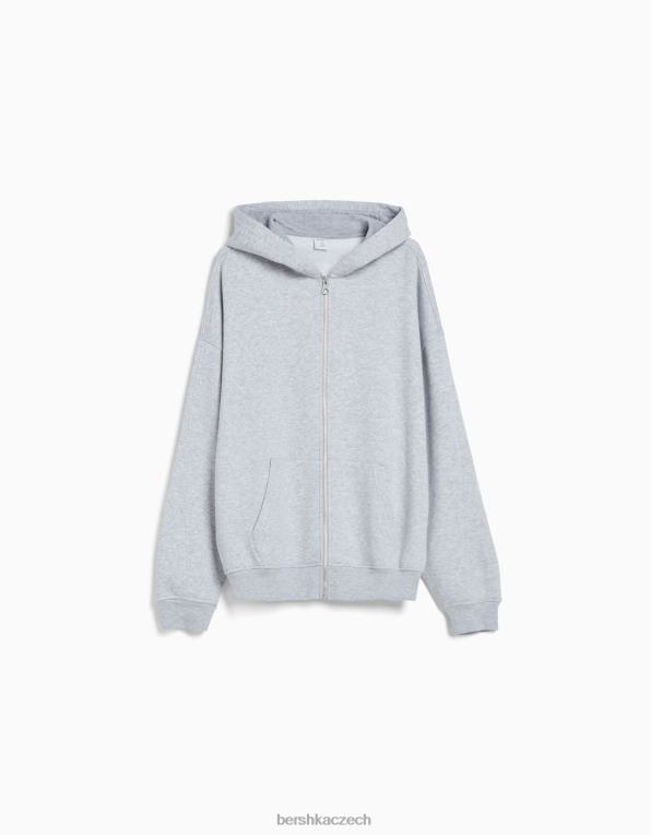 unisex Bershka oversize mikina na zip P88444126 oblečení Šedá