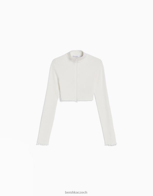 unisex Bershka zkrácený kardigan s vysokým výstřihem a zipem P88444123 oblečení špinavě bílé