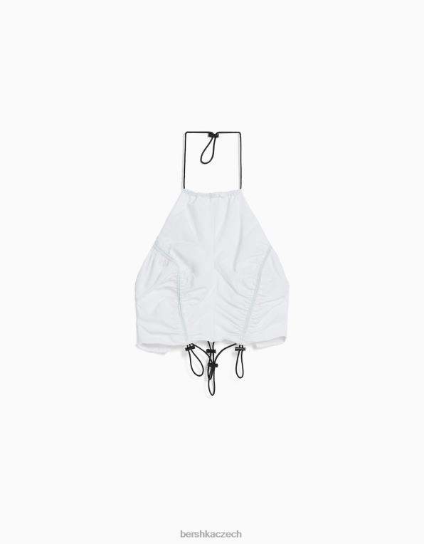 unisex Bershka Nylonový crop top s halterneckem a zarážkami P88443783 oblečení bílý