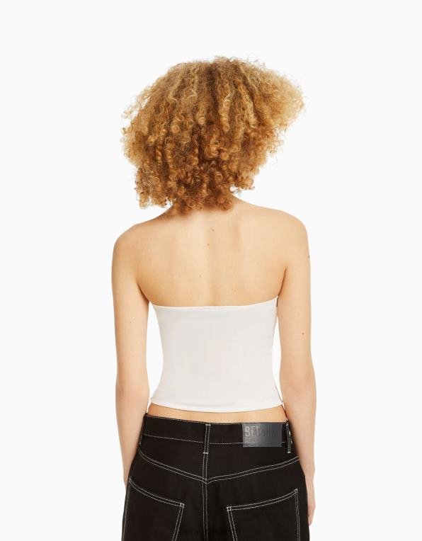 unisex Bershka bandeau top s metalickým potiskem P88443696 oblečení bílý