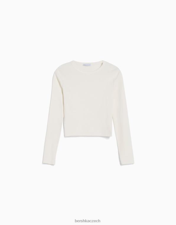 unisex Bershka žebrované tričko s dlouhým rukávem P88443803 oblečení bílý