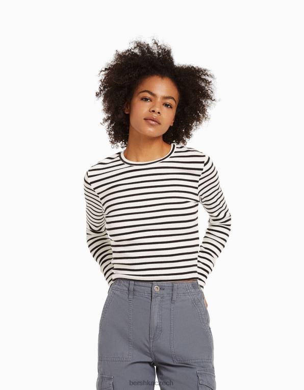 unisex Bershka žebrované tričko s dlouhým rukávem P88443804 oblečení bílý černý
