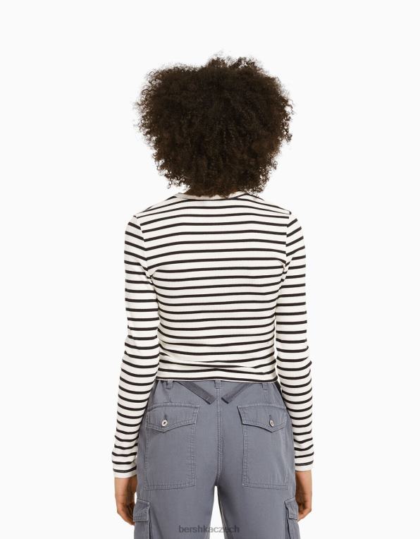 unisex Bershka žebrované tričko s dlouhým rukávem P88443804 oblečení bílý černý