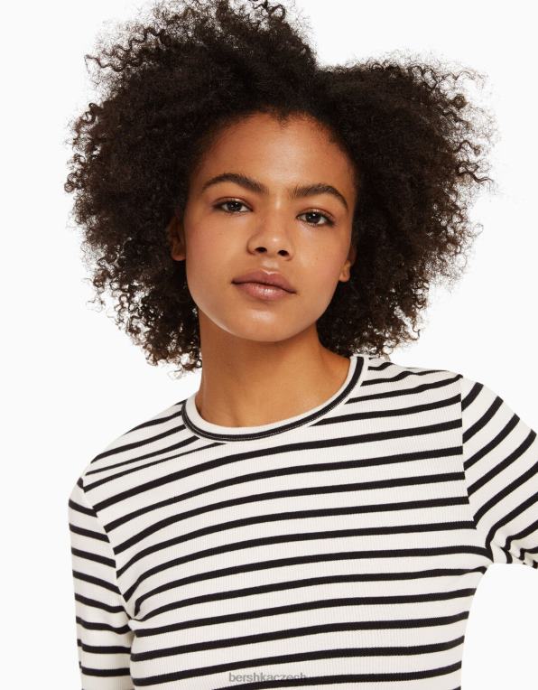 unisex Bershka žebrované tričko s dlouhým rukávem P88443804 oblečení bílý černý