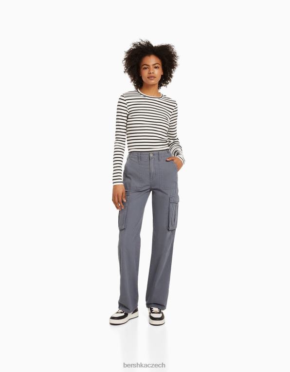 unisex Bershka žebrované tričko s dlouhým rukávem P88443804 oblečení bílý černý
