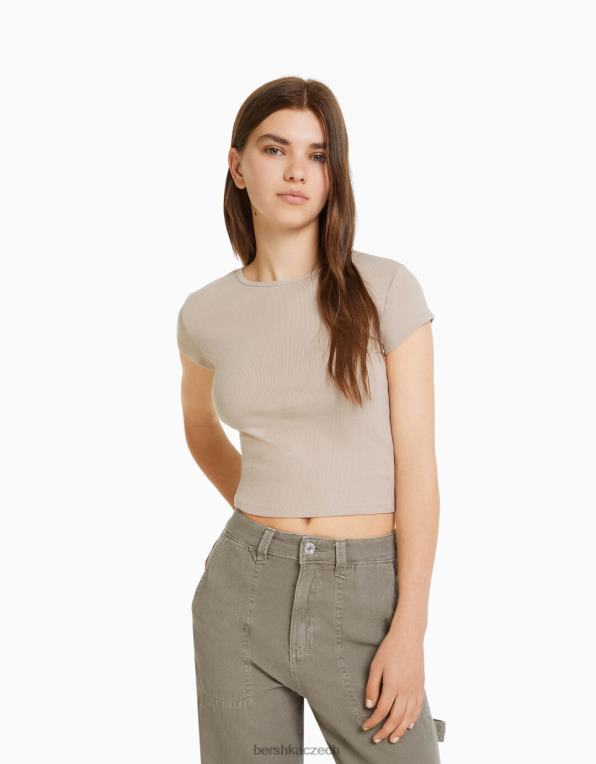 unisex Bershka žebrované tričko s krátkým rukávem P88443718 oblečení písek