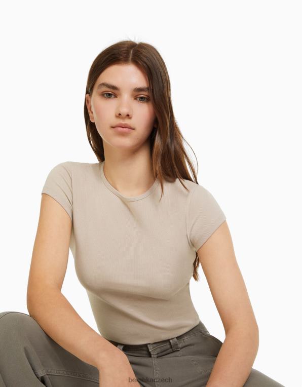 unisex Bershka žebrované tričko s krátkým rukávem P88443718 oblečení písek