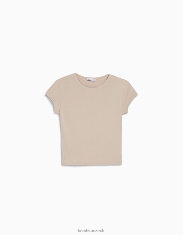 unisex Bershka žebrované tričko s krátkým rukávem P88443718 oblečení písek