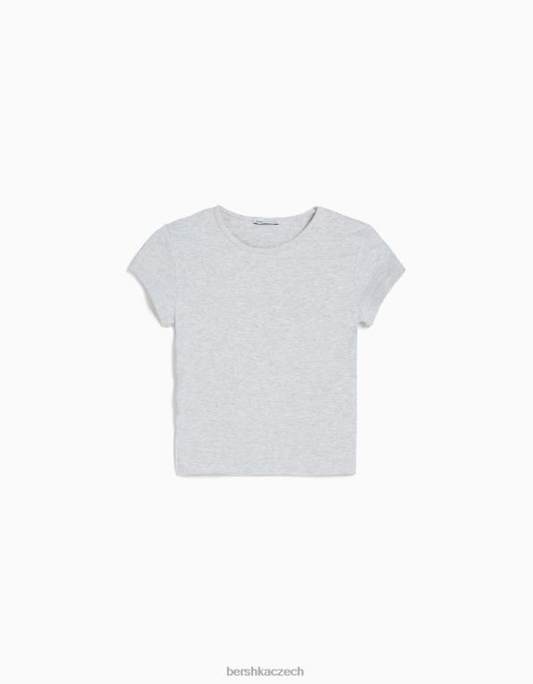 unisex Bershka žebrované tričko s krátkým rukávem P88443746 oblečení Šedá