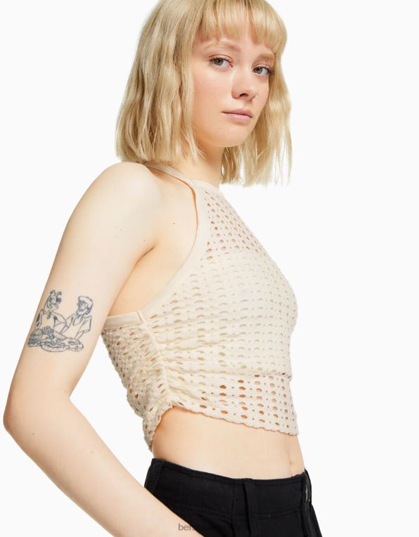 unisex Bershka háčkovaný závodní top P88443715 oblečení krém