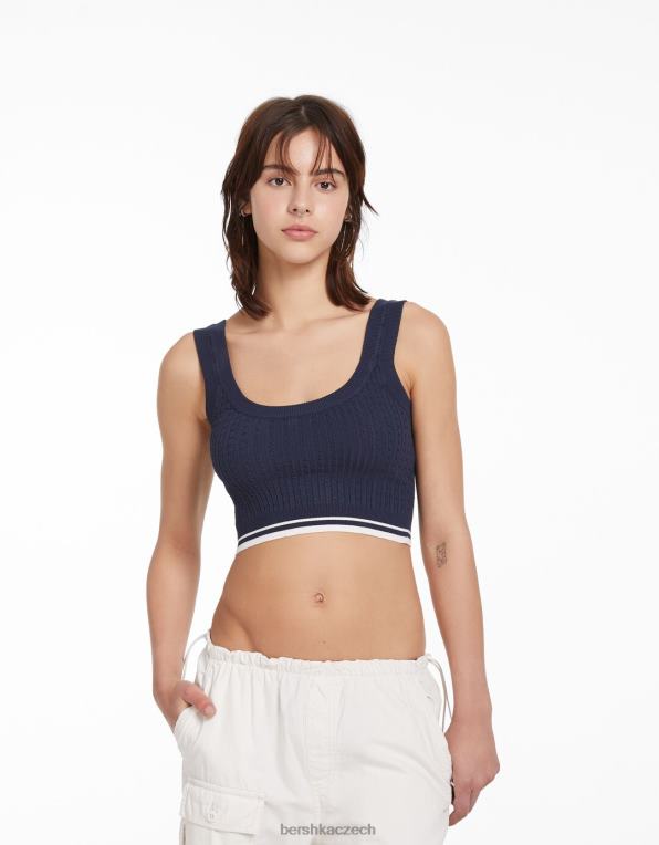 unisex Bershka kabelem pletený top P88443731 oblečení modrý