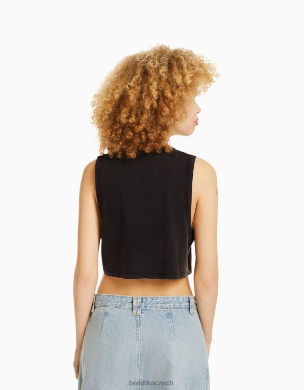 unisex Bershka metalické tričko bez rukávů P88443695 oblečení Šedá