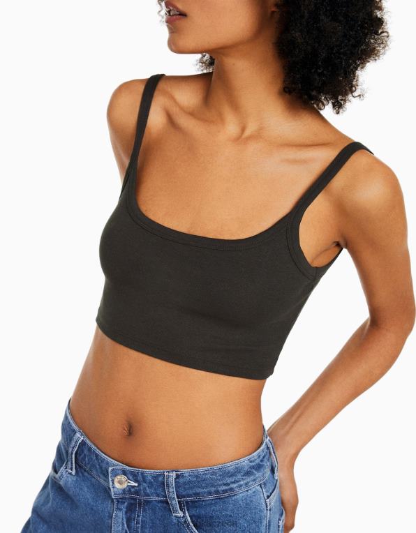 unisex Bershka oříznuté tílko P88443752 oblečení tmavošedý