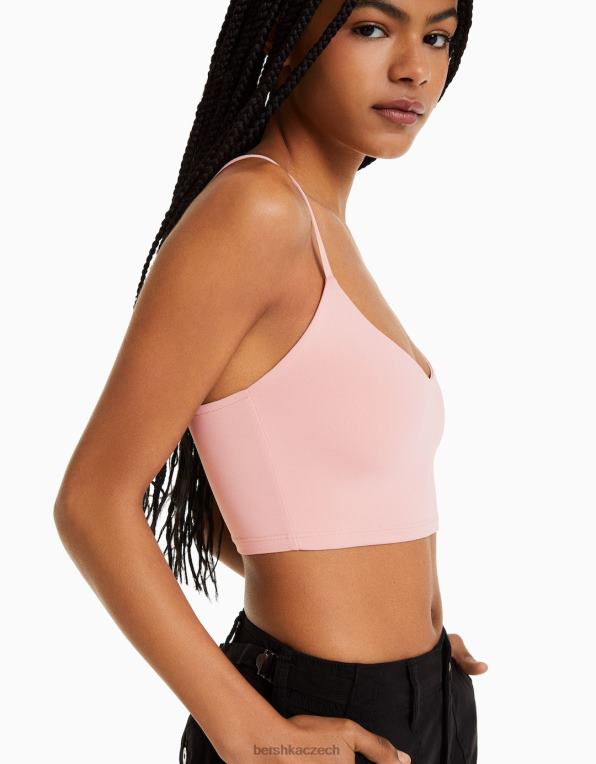 unisex Bershka páskový crop top P88443757 oblečení růžový