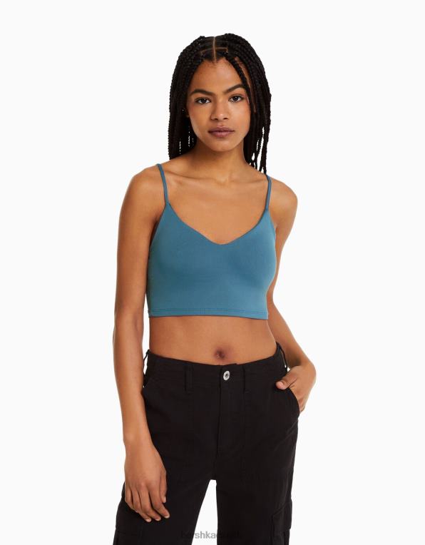 unisex Bershka páskový crop top P88443763 oblečení modrý