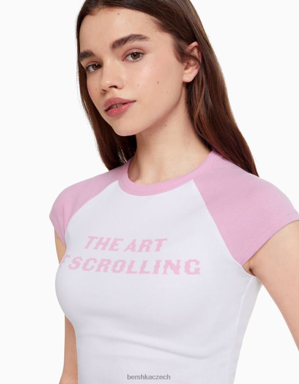 unisex Bershka potištěné tričko s krátkými raglánovými rukávy P88443711 oblečení bílý