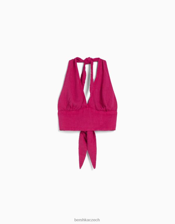 unisex Bershka rustikální crop top ze směsi lnu P88443771 oblečení fuchsie