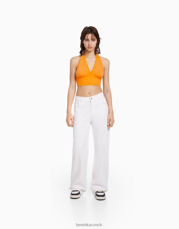 unisex Bershka rustikální crop top ze směsi lnu P88443772 oblečení oranžový