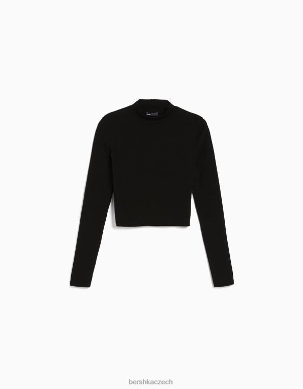unisex Bershka tričko s dlouhým rukávem a vysokým výstřihem P88443824 oblečení Černá