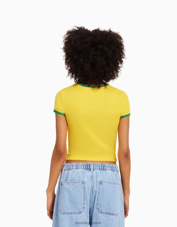 unisex Bershka tričko s krátkým rukávem a potiskem P88443732 oblečení žlutá