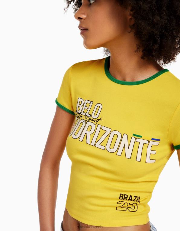 unisex Bershka tričko s krátkým rukávem a potiskem P88443732 oblečení žlutá