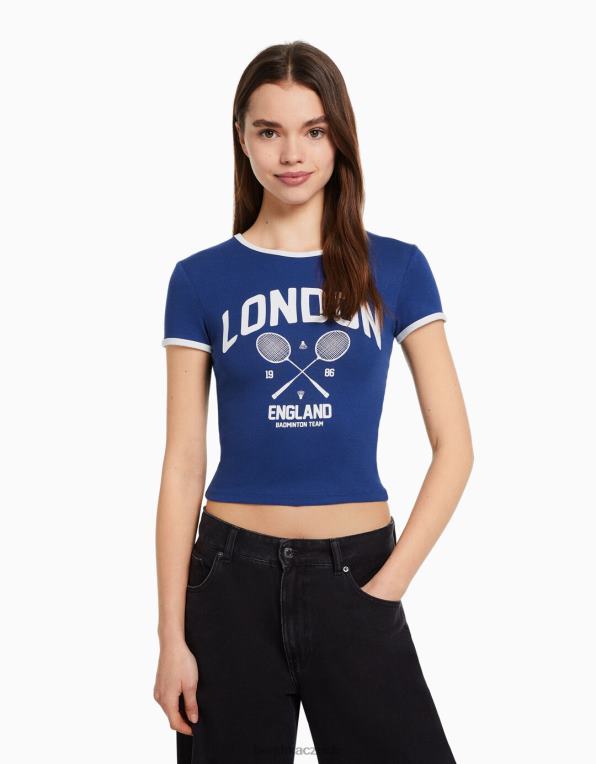 unisex Bershka tričko s krátkým rukávem a potiskem P88443737 oblečení námořnictvo