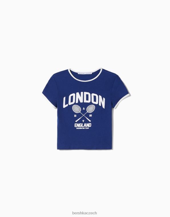 unisex Bershka tričko s krátkým rukávem a potiskem P88443737 oblečení námořnictvo