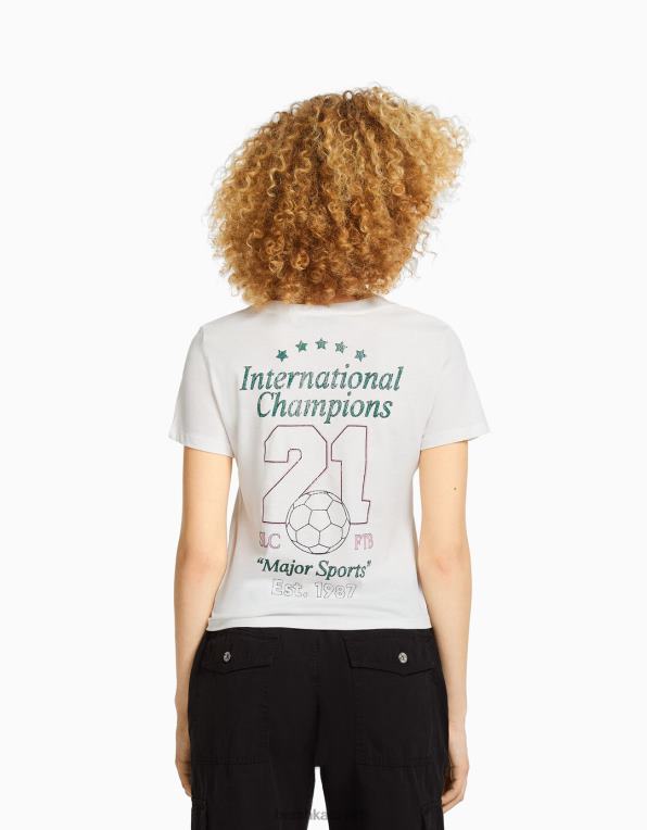 unisex Bershka tričko s krátkým rukávem a potiskem P88443744 oblečení špinavě bílé